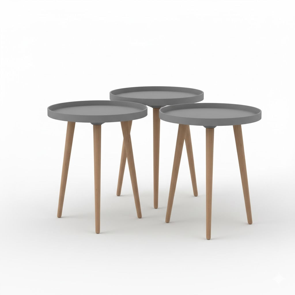 Mesa Auxiliar Pequeña Redonda 49x44cm Gris Set x3