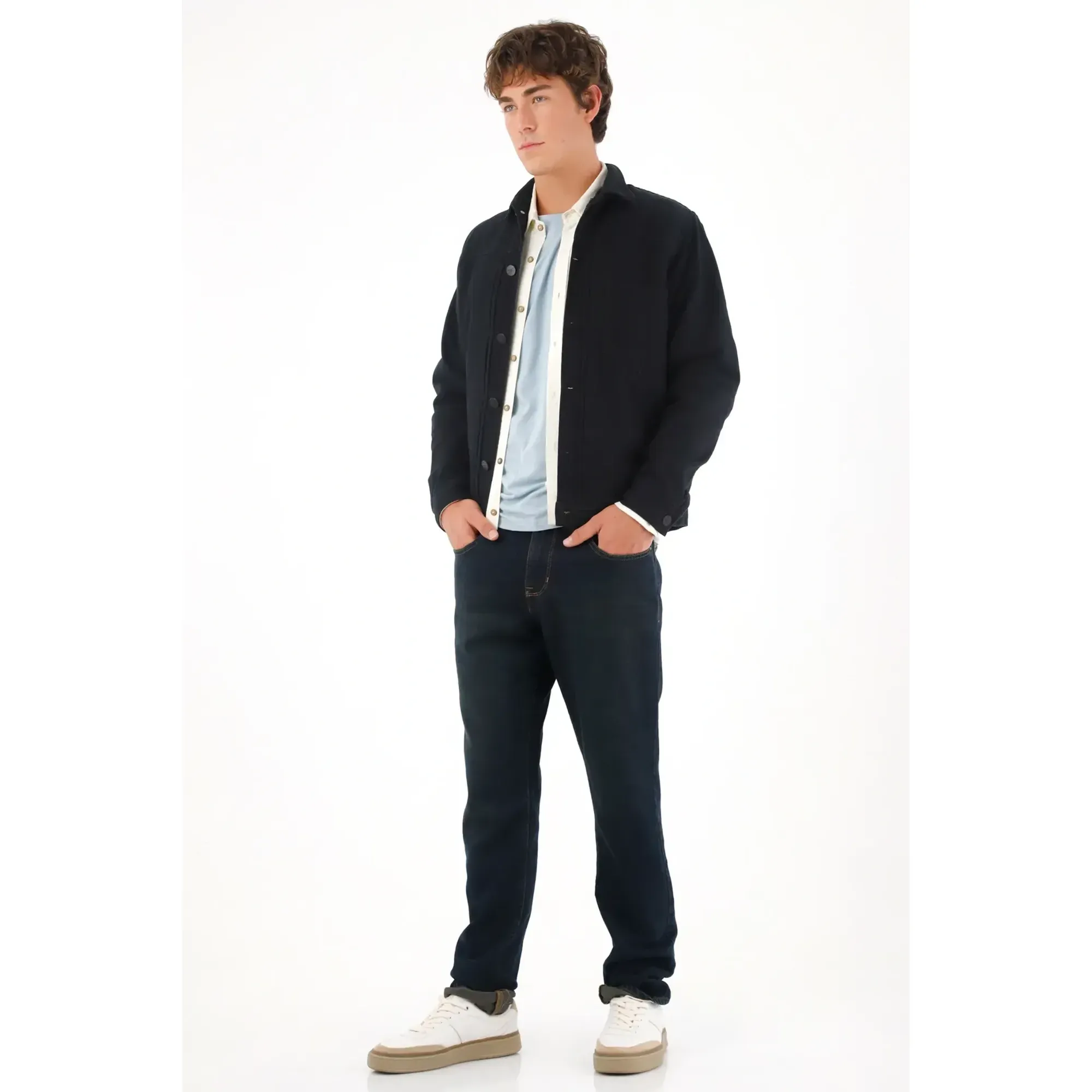 Jean Skinny con arrugas 3D azul para hombre