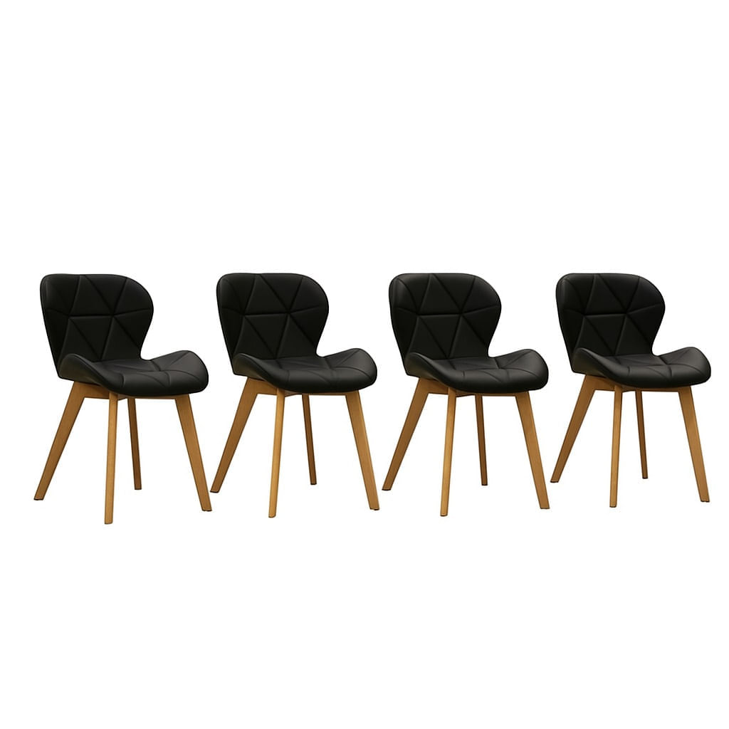 Silla Moderna Gongga Acolchada Tapizada Cuero Negra Set x4