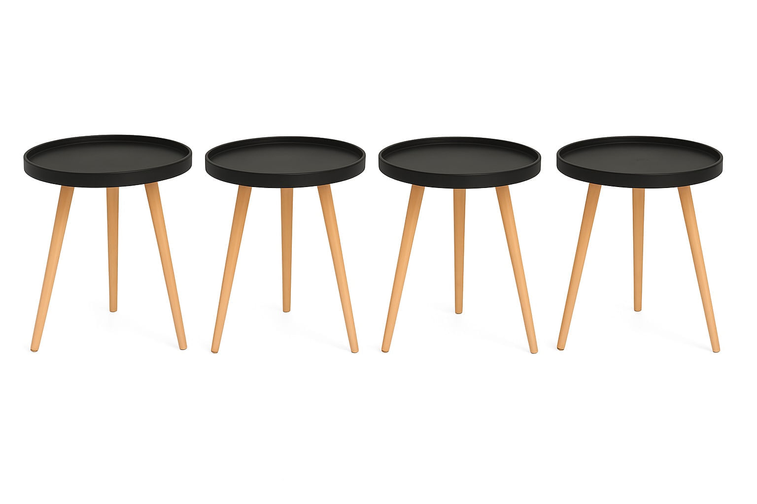 Mesa Auxiliar Pequeña Redonda 49x44cm Negra Set x4