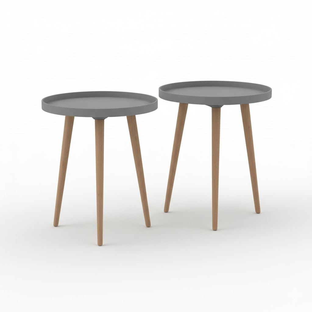 Mesa Auxiliar Pequeña Redonda 49x44cm Gris Set x2