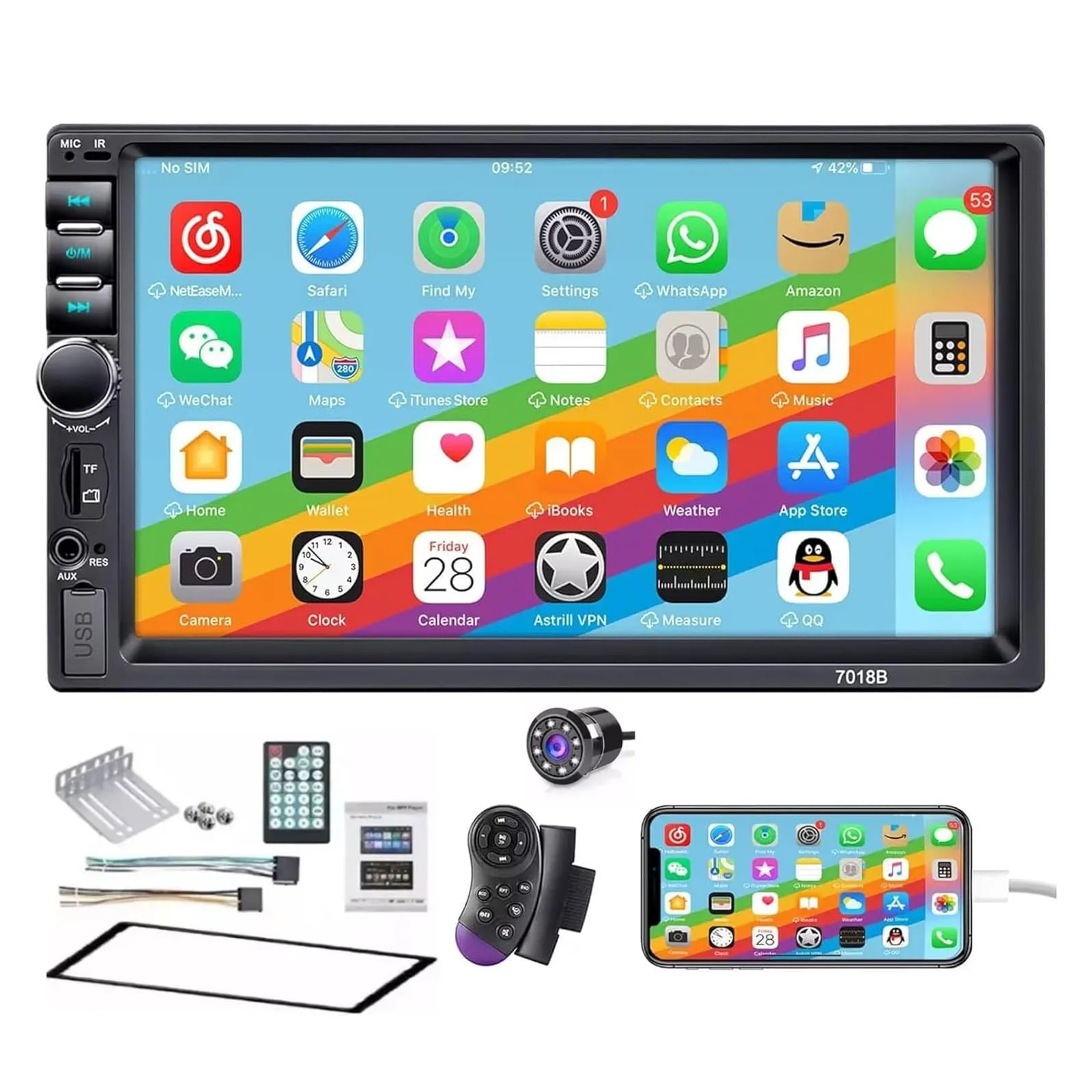 Radio Carro Bluetooth Tactil Camara Usb Sd Pantalla 7 Hd 7018