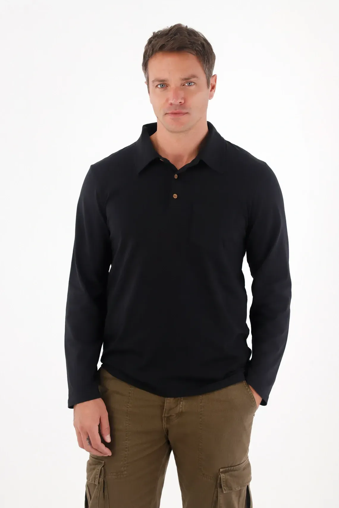 Camiseta de cuello polo negra para hombre