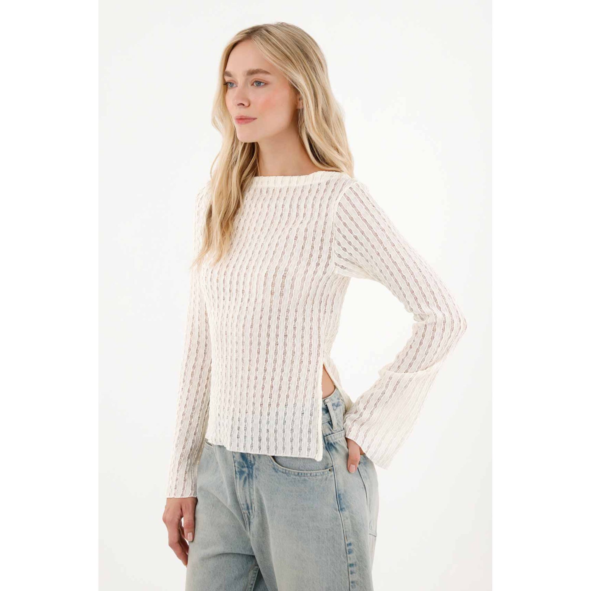 Camiseta manga larga con textura para mujer