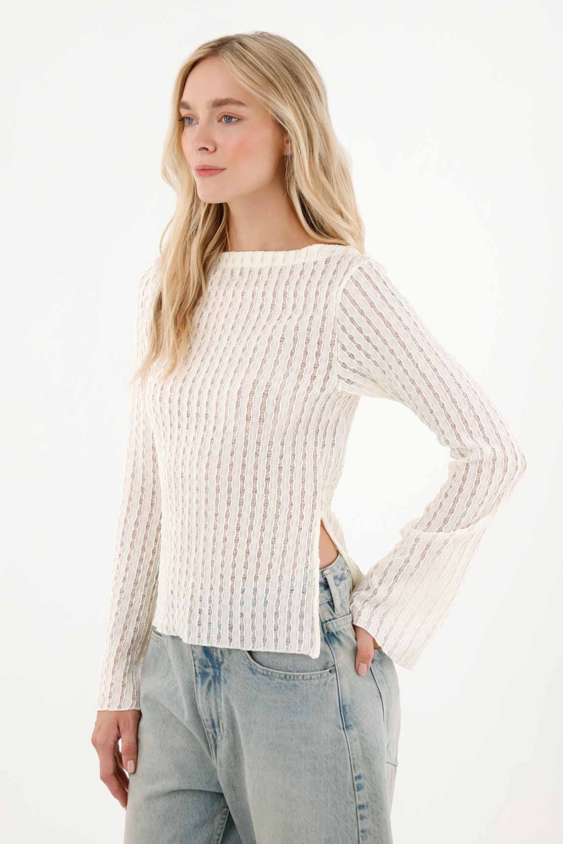 Camiseta manga larga con textura para mujer