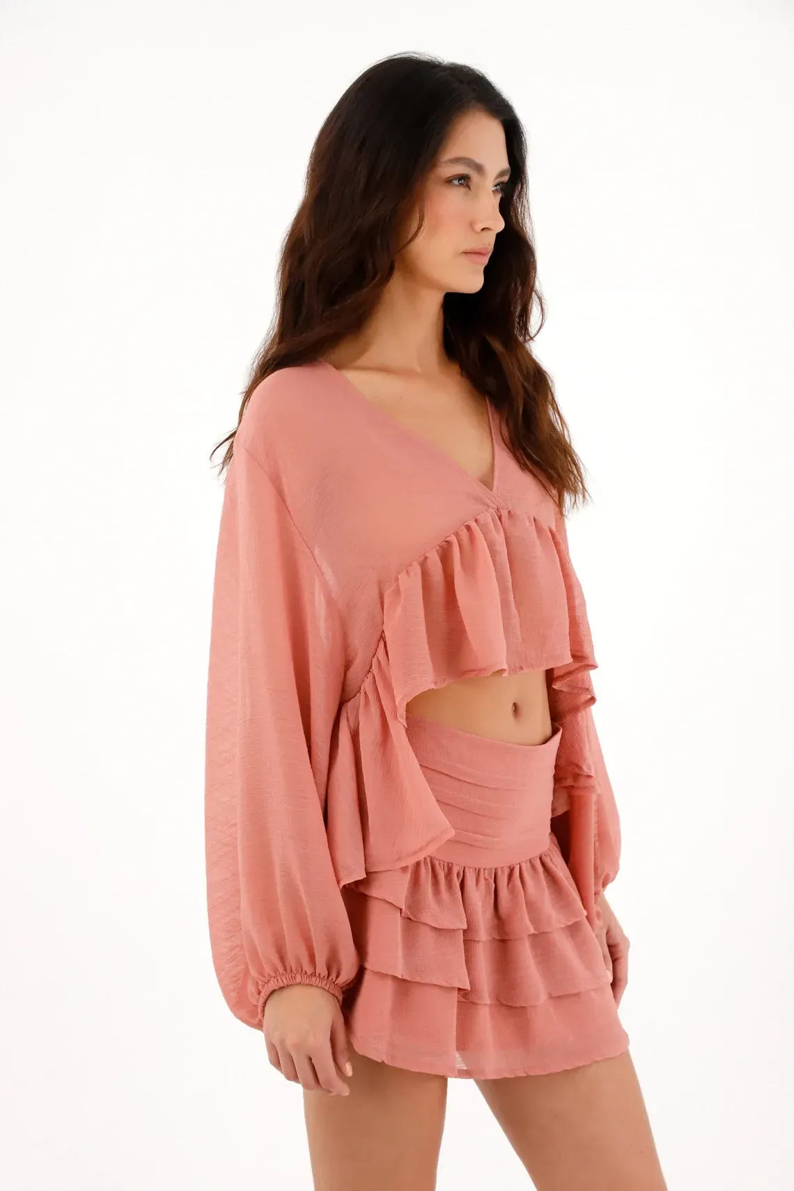 Camisa manga larga holgada rosada para mujer