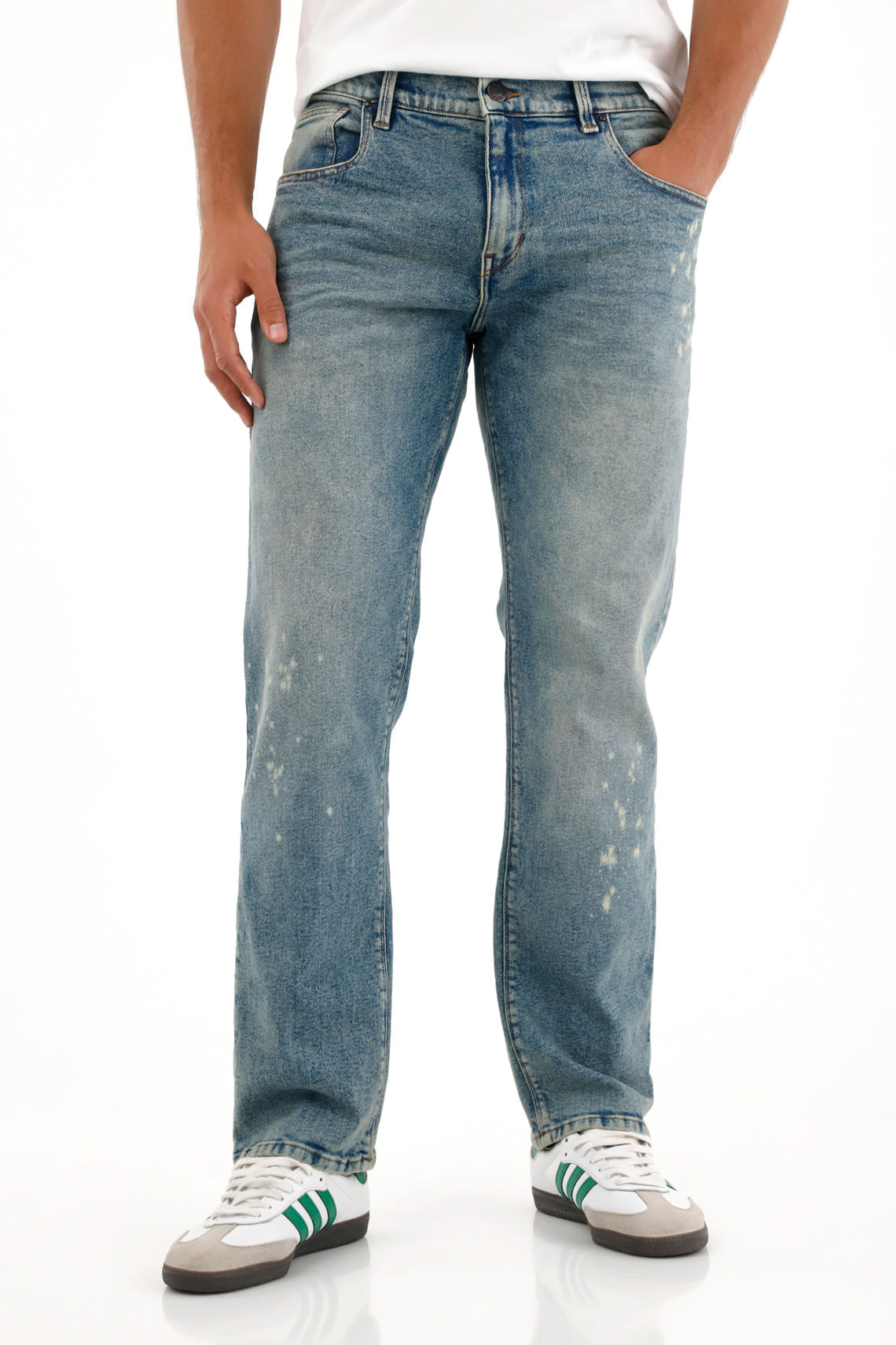 Jean Recto con efecto salpicado azul para hombre