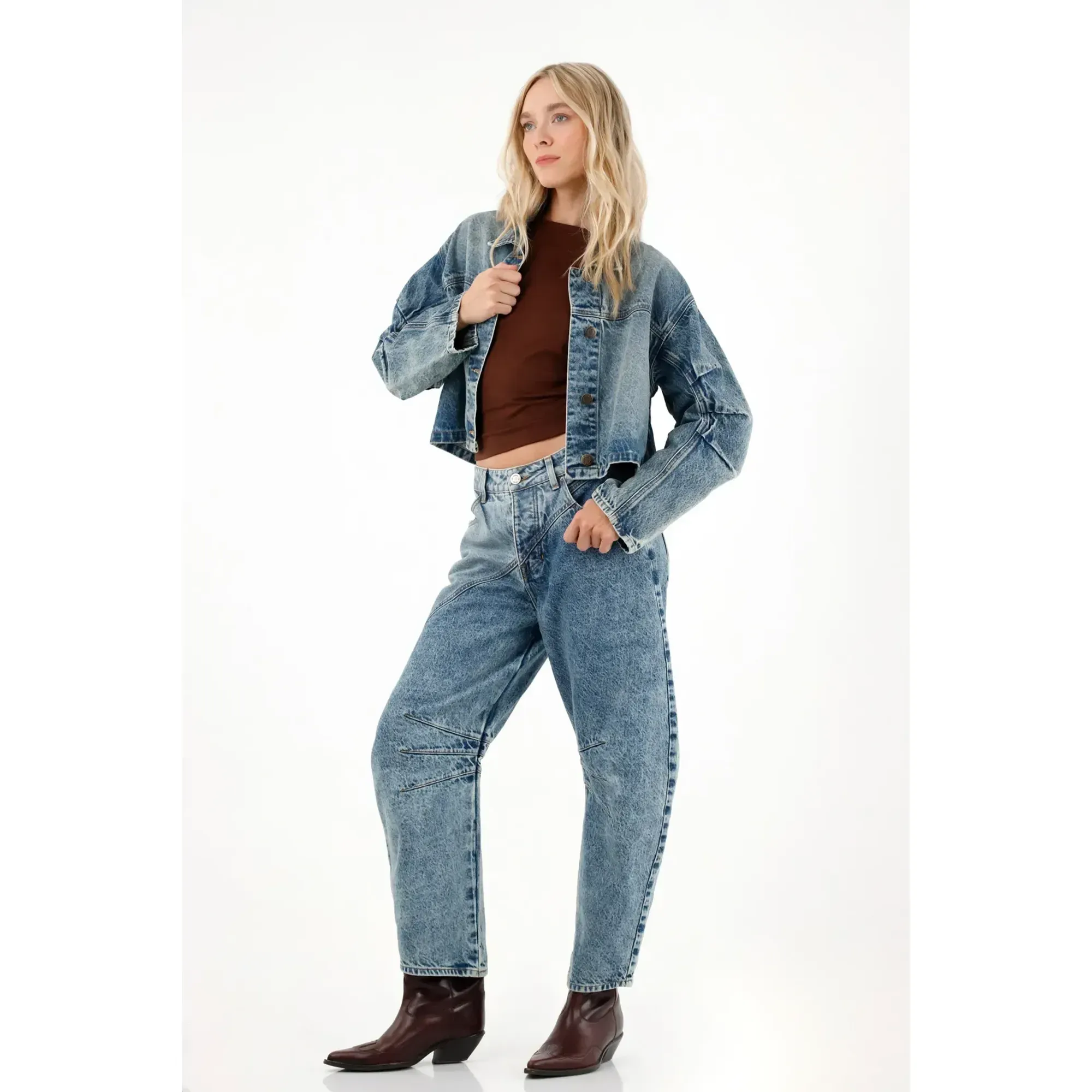 Jean Horseshoe tiro bajo azul para mujer