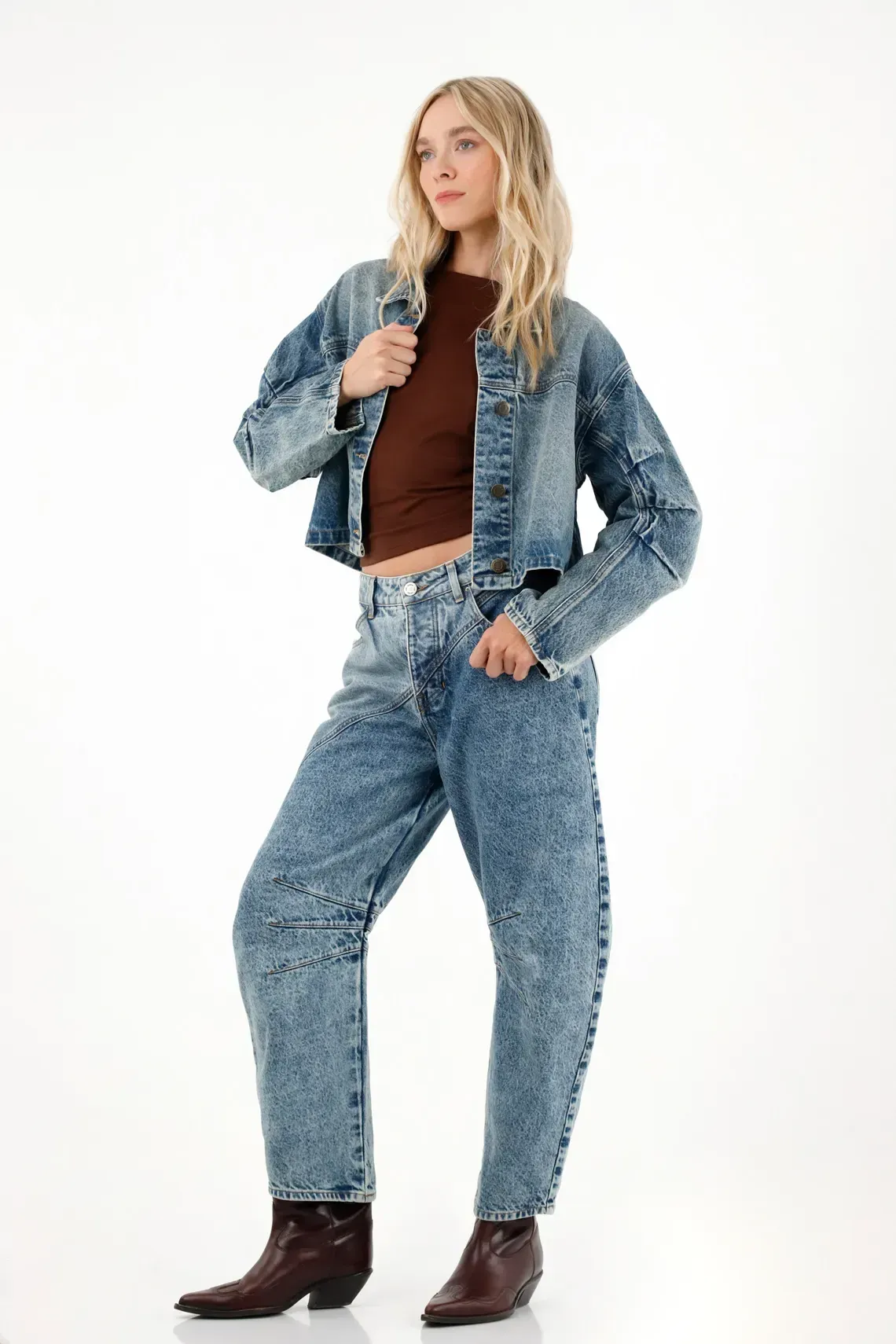 Jean Horseshoe tiro bajo azul para mujer