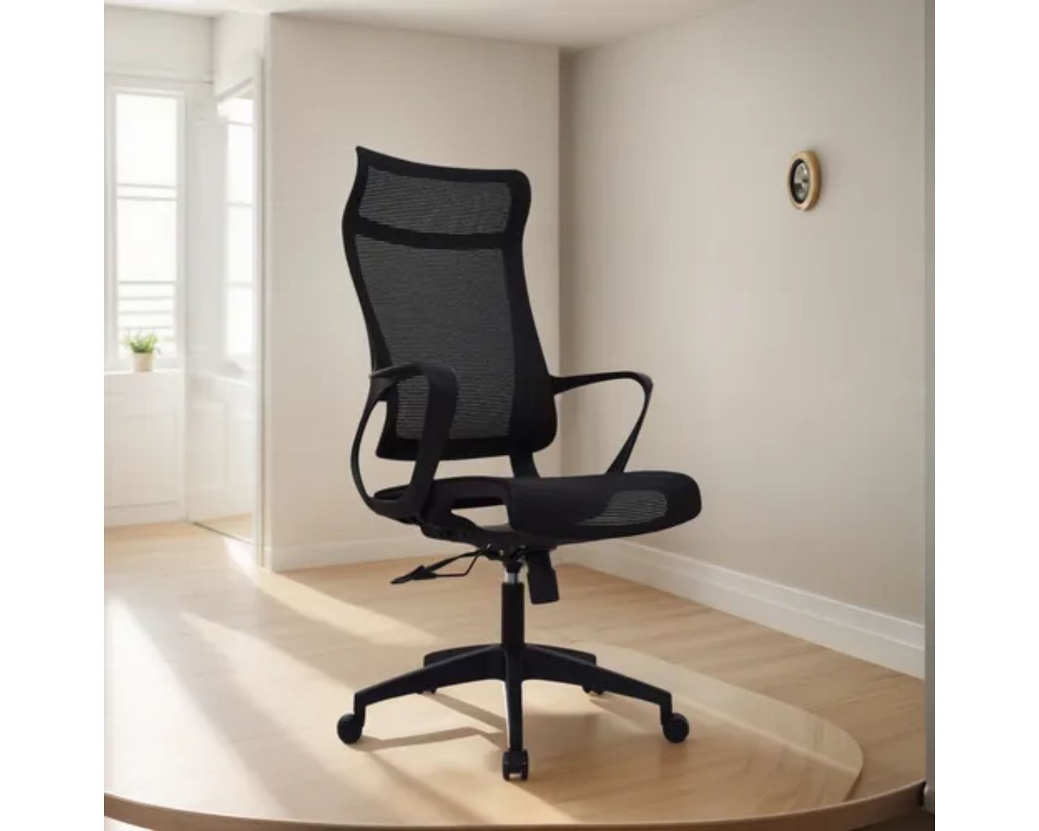 Silla De Escritorio Rigs Con Cabecero Full Malla Negro Bonno