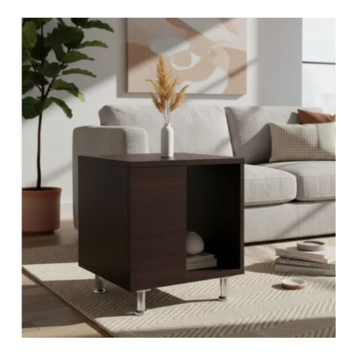 Mesa De Centro  Para Sala Minimalista Color Wengue
