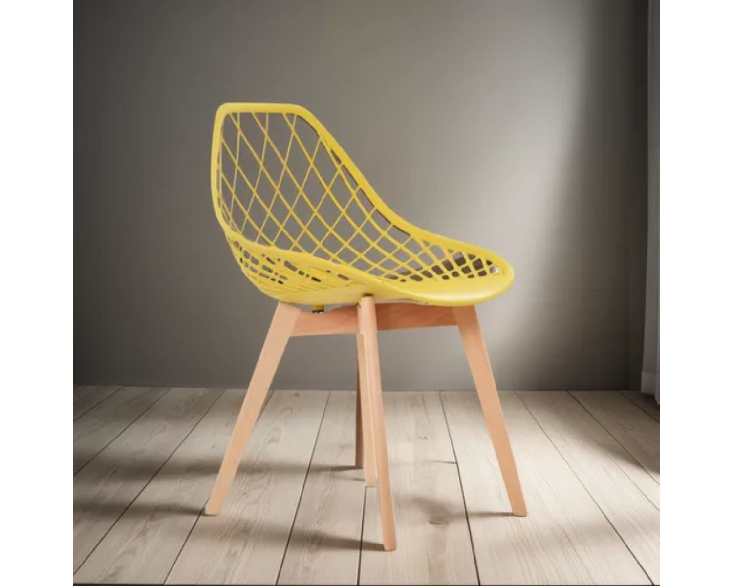 Silla De Diseño Turia Mostaza Estructura Madera Bonno