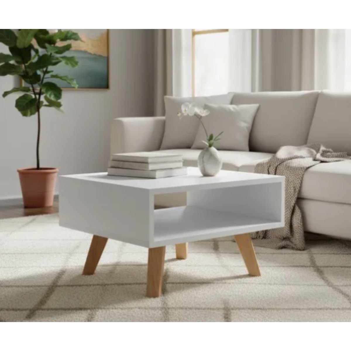 Mesa De Centro Sala Auxiliar Decoración Moderna Blanco