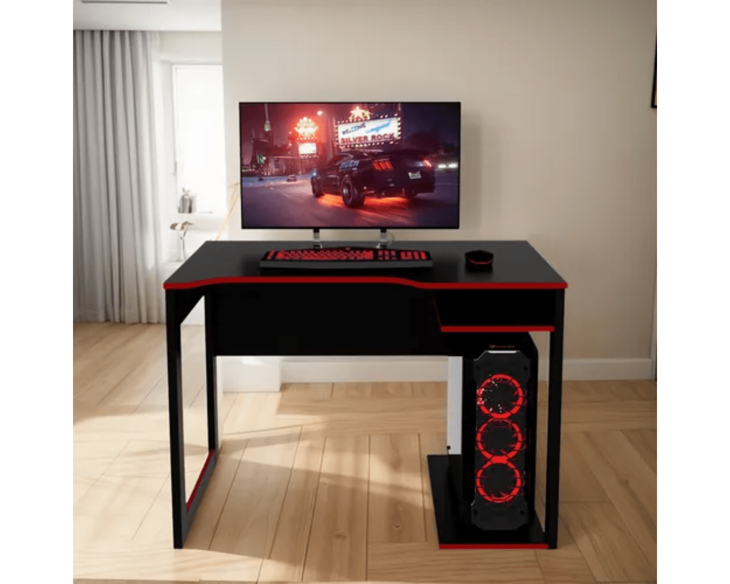Escritorio Gamer Thonet Negro Y Rojo Bonno