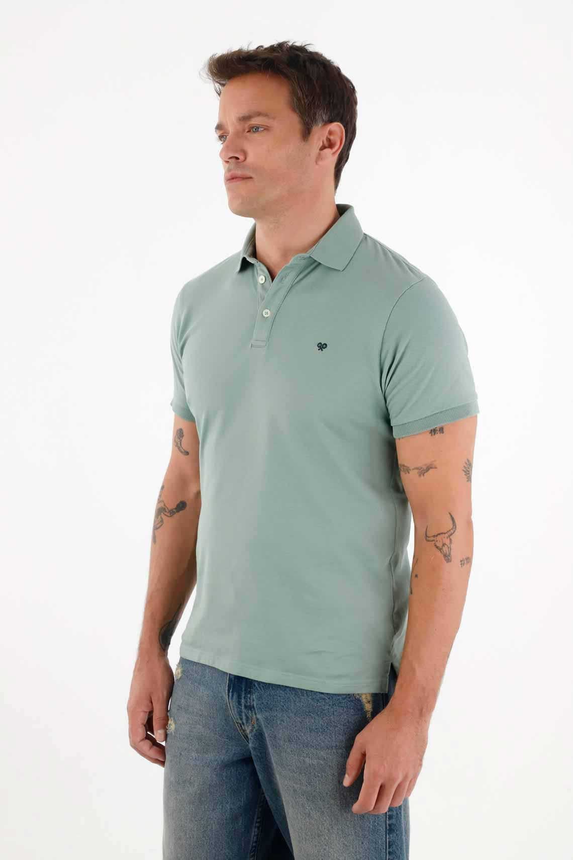Polo en piqué licra antipilling verde para hombre