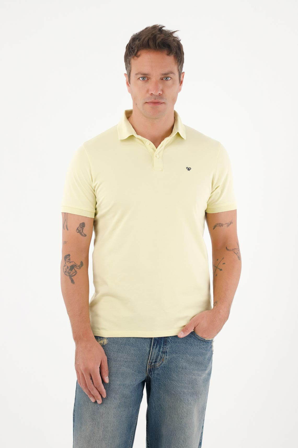 Polo en piqué licra antipilling amarilla para hombre