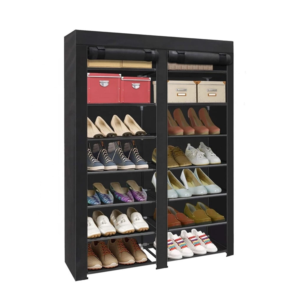 Zapatero En Tela Dos Espacios 6 Niveles Negro Closet Zapatos