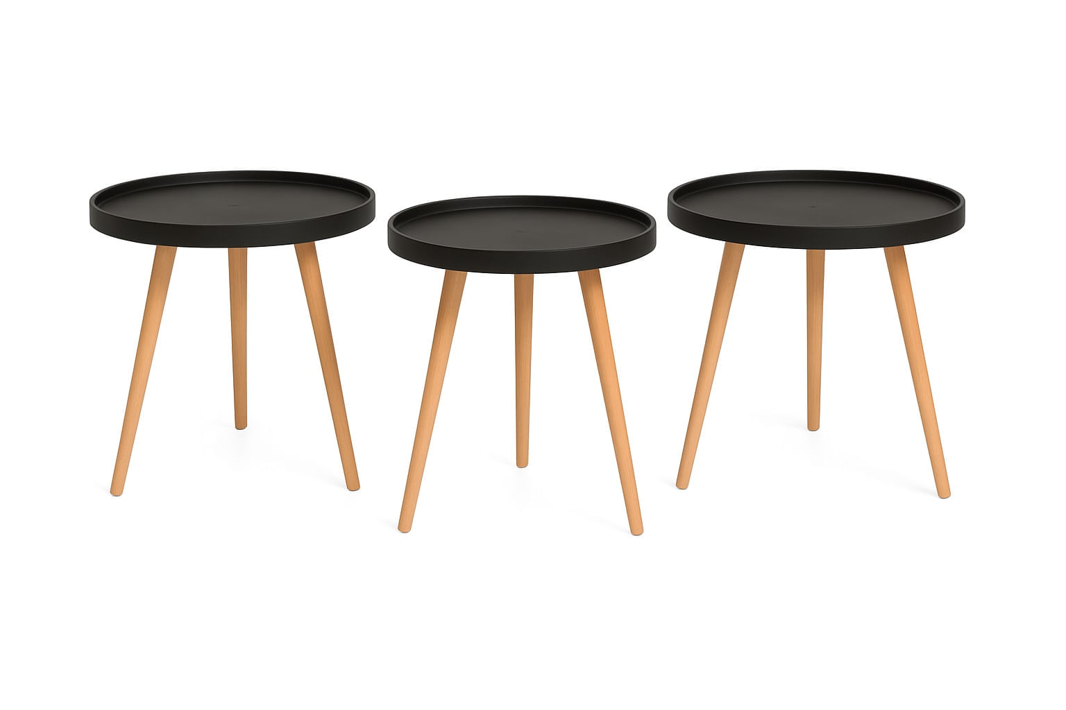 Mesa Auxiliar Pequeña Redonda 49x44cm Negra Set x3