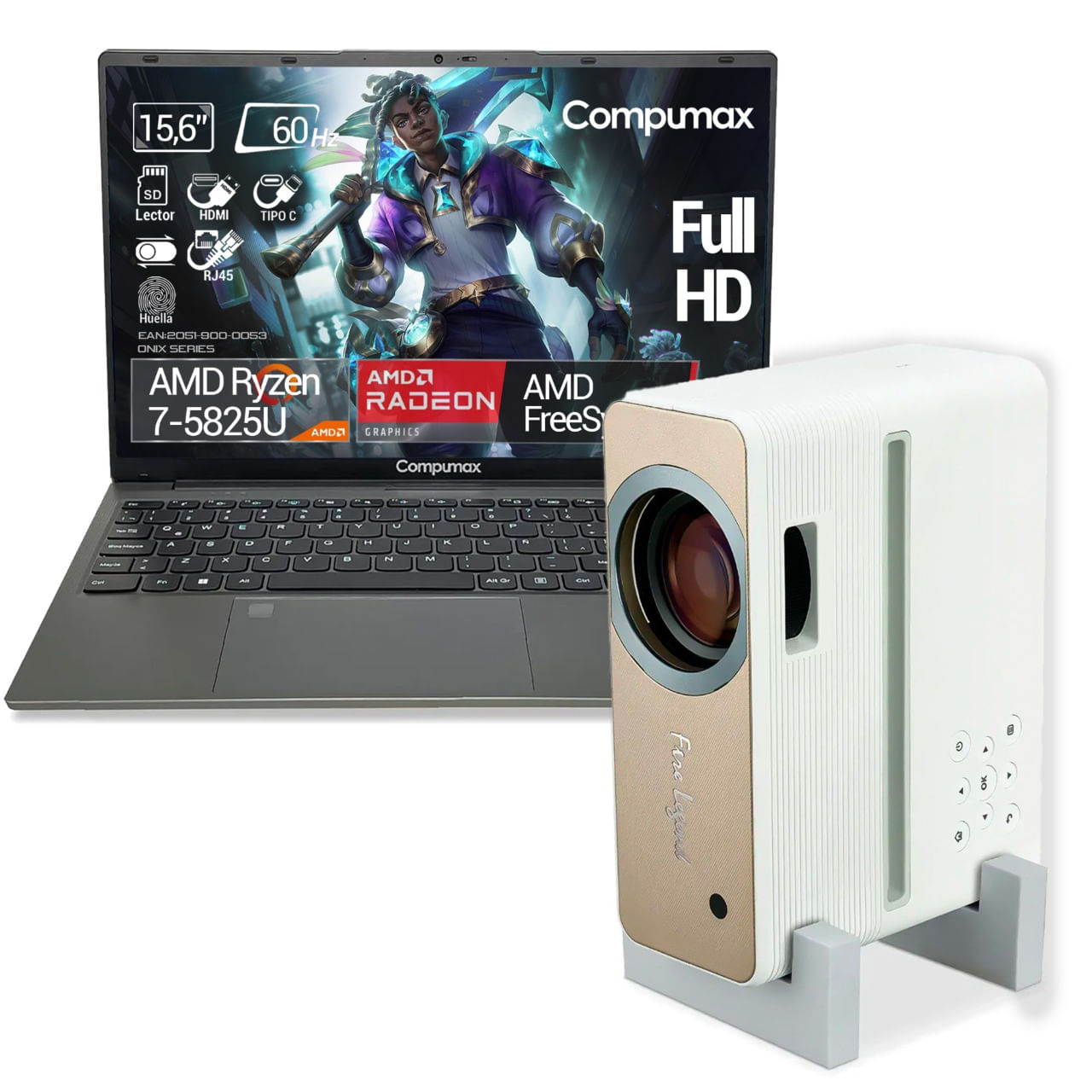 Computador Portatil Compumax AMD Ryzen 7-5825U Ram 16GB - 500GB 15,6 FHD + Proyector
