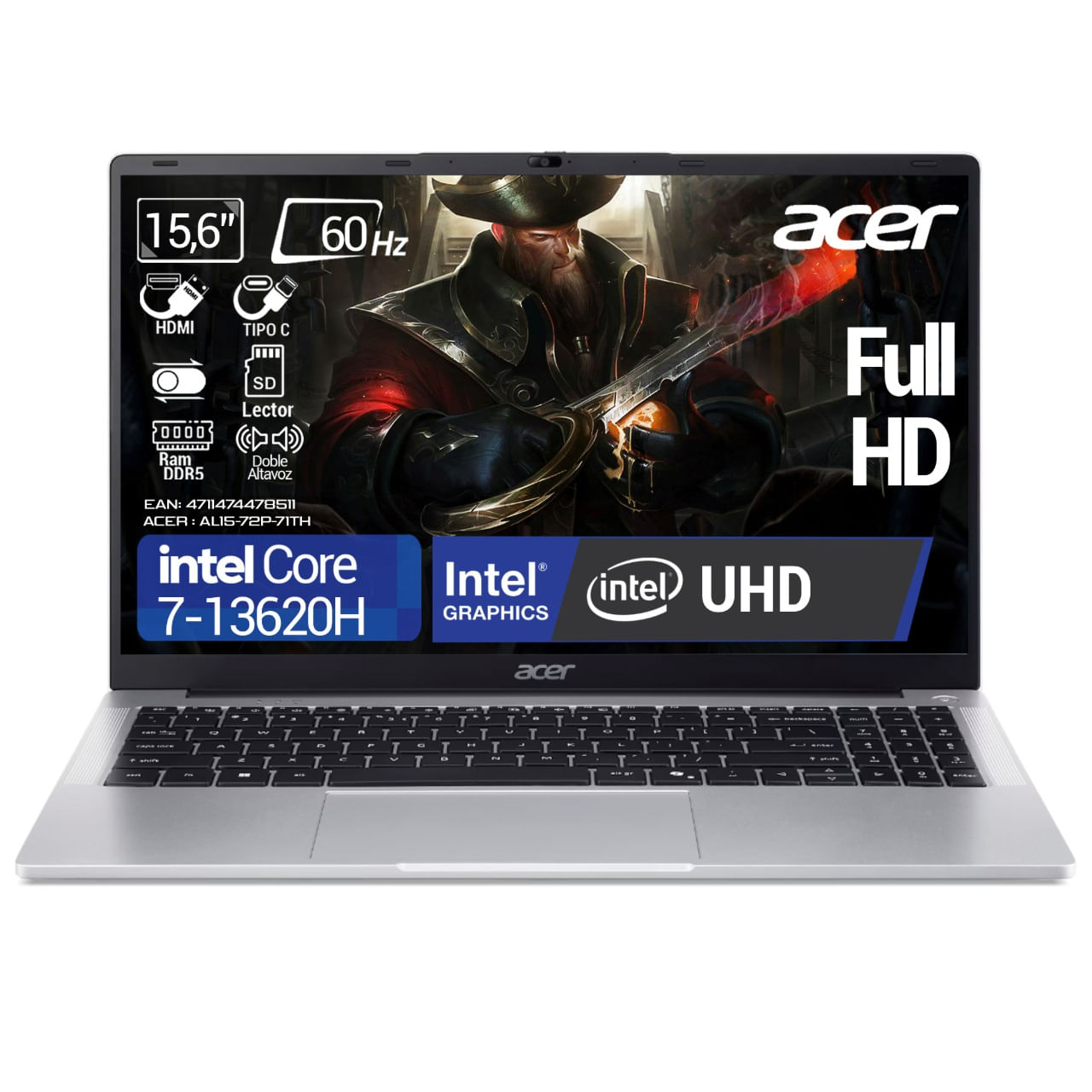 Computador Portátil Acer AL15-72P-71TH Intel Core i7-13620H Ram 8GB DDR5 512GB 15,6 FHD