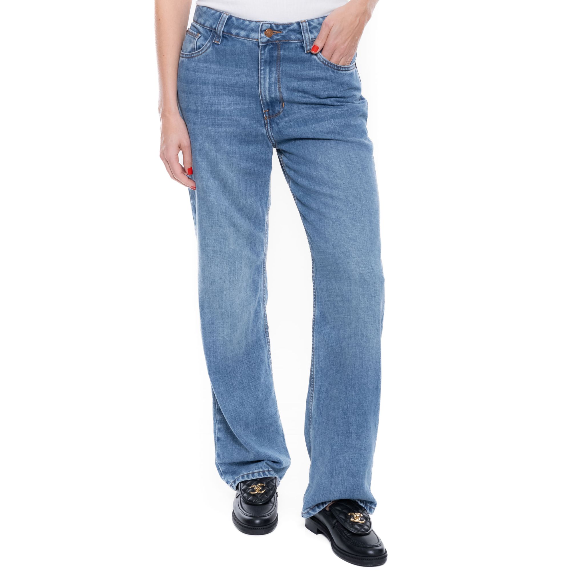 Medium Waist Wide Leg Jeans Tono Medio