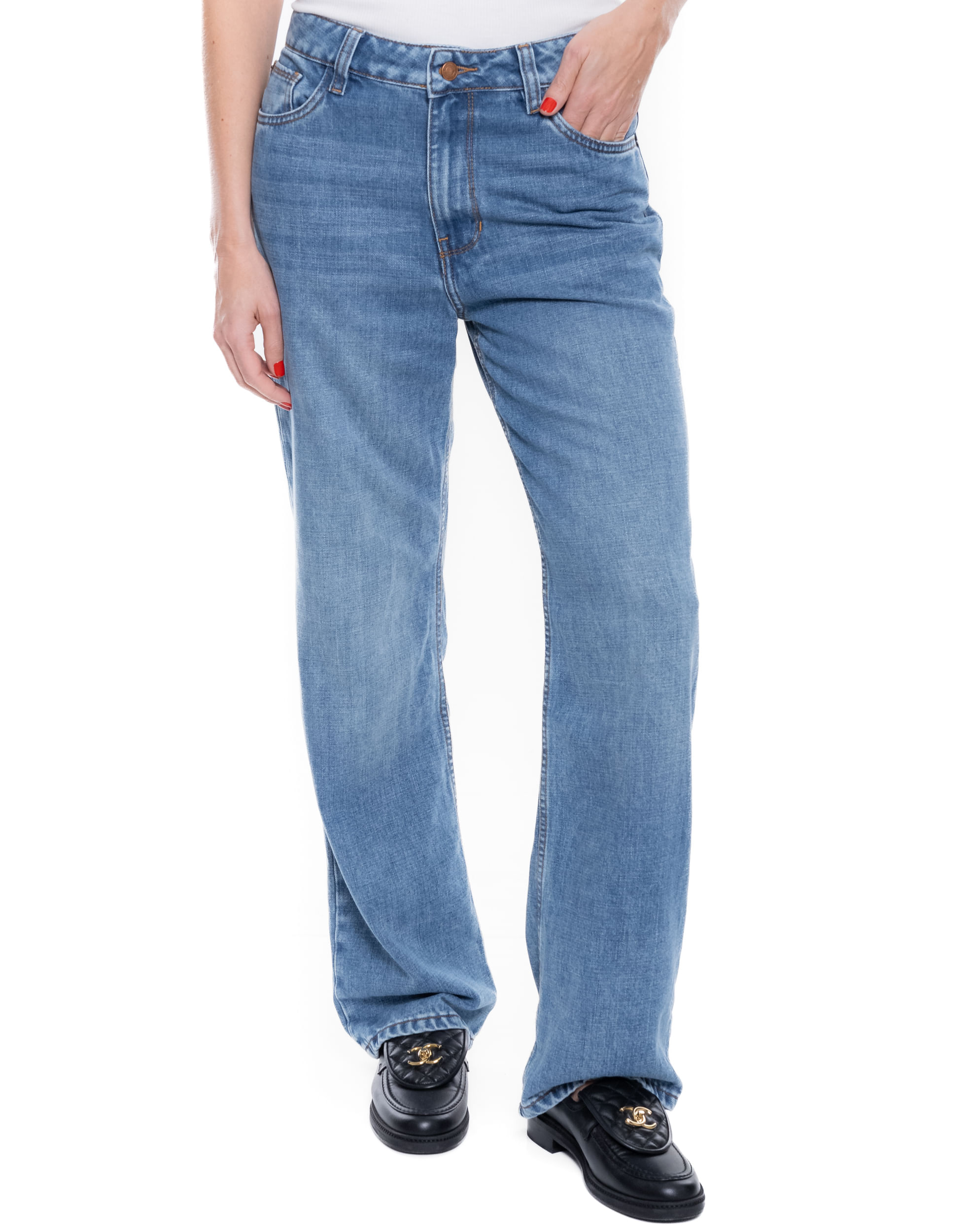Medium Waist Wide Leg Jeans Tono Medio
