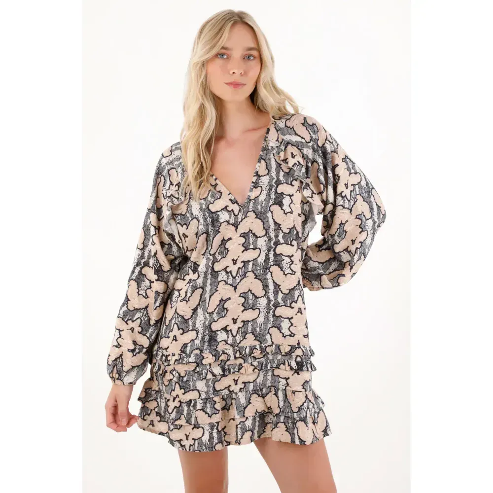Vestido corto manga larga estampado para mujer