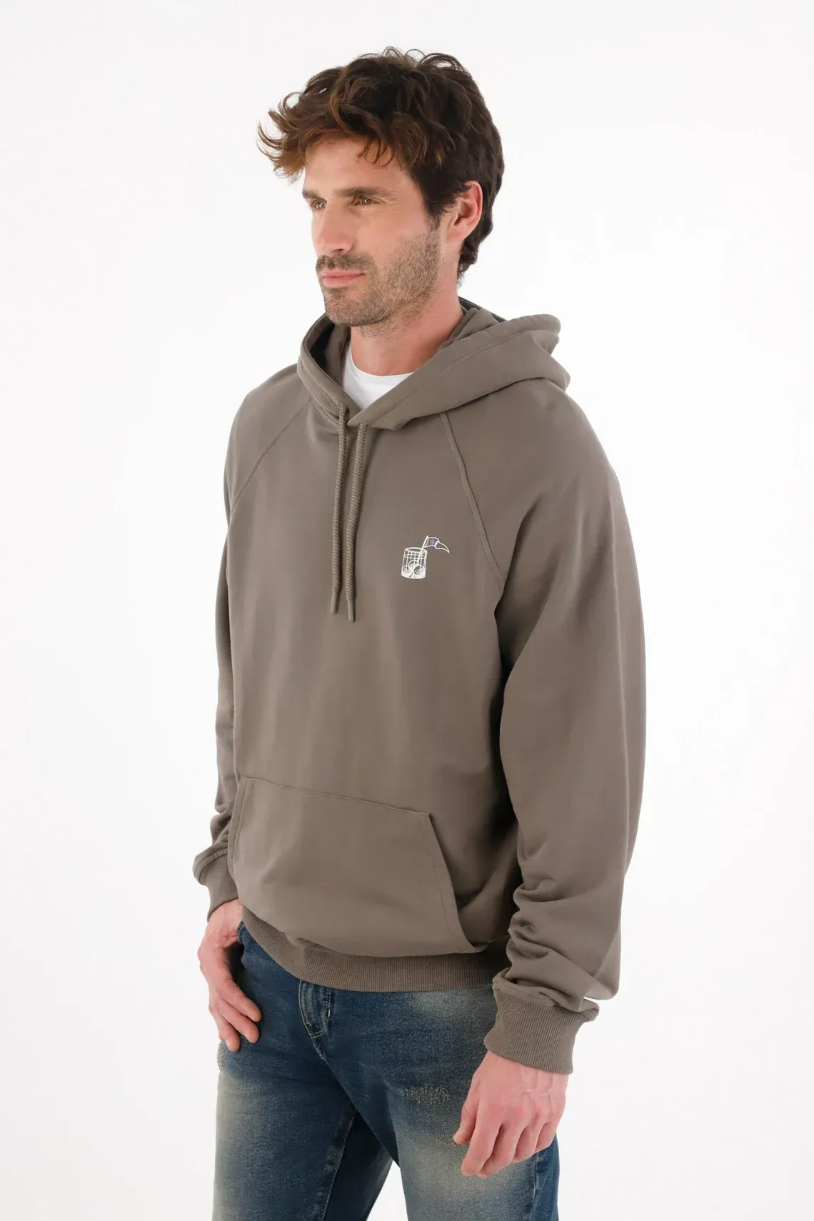 Buzo tipo hoodie estampado gris para hombre