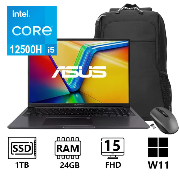 Portatil Asus X1502ZA Intel Core i5 12500H Ssd 1Tb Ram 24Gb 15.6" FHD W11 Mas Morral y Mouse Inalambrico