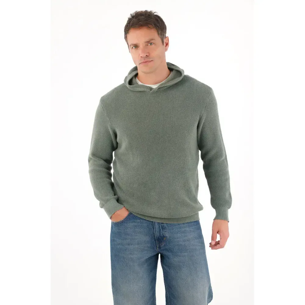 Buzo tipo hoodie tejido verde para hombre
