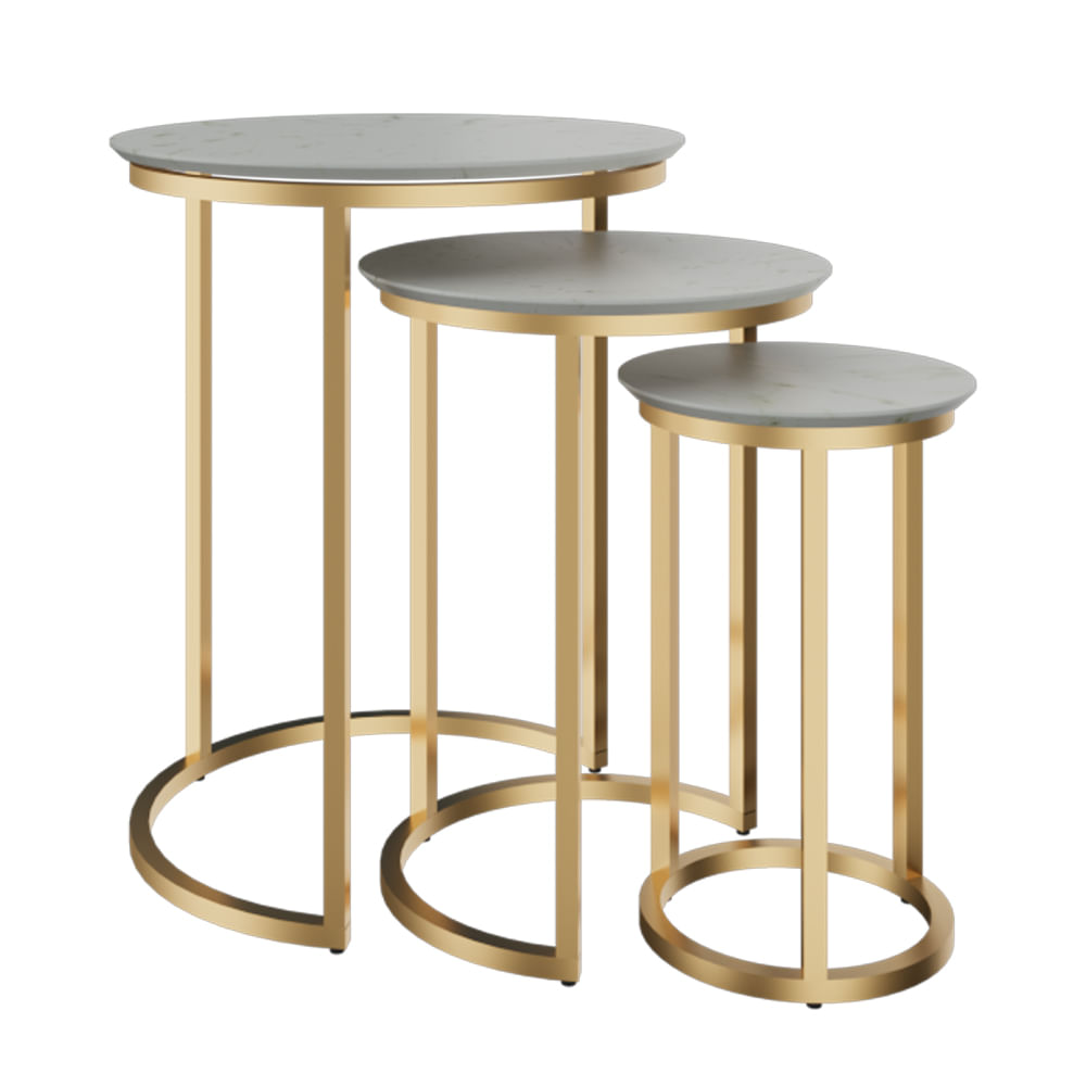 Mesas Tipo Marmol - Set De 3 45cm / 38cm / 30cm Blanco Ibiza