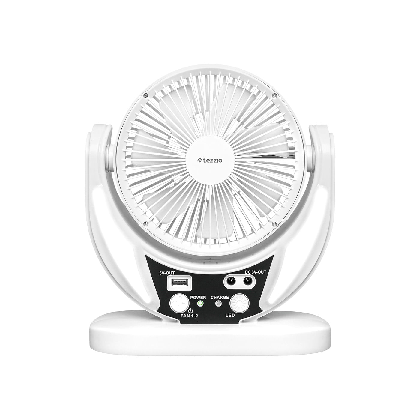 Ventilador de Mesa Recargable 6” con Panel Solar, Bombillos DC y Puerto USB – 15W