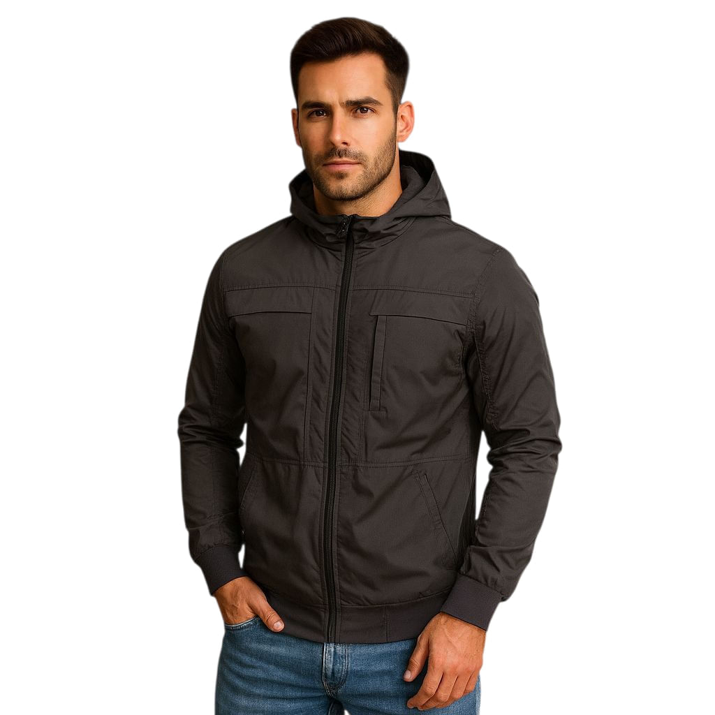 Chaqueta Impermeable GO Giache Para Hombre Con Capucha Removible Bora Gris