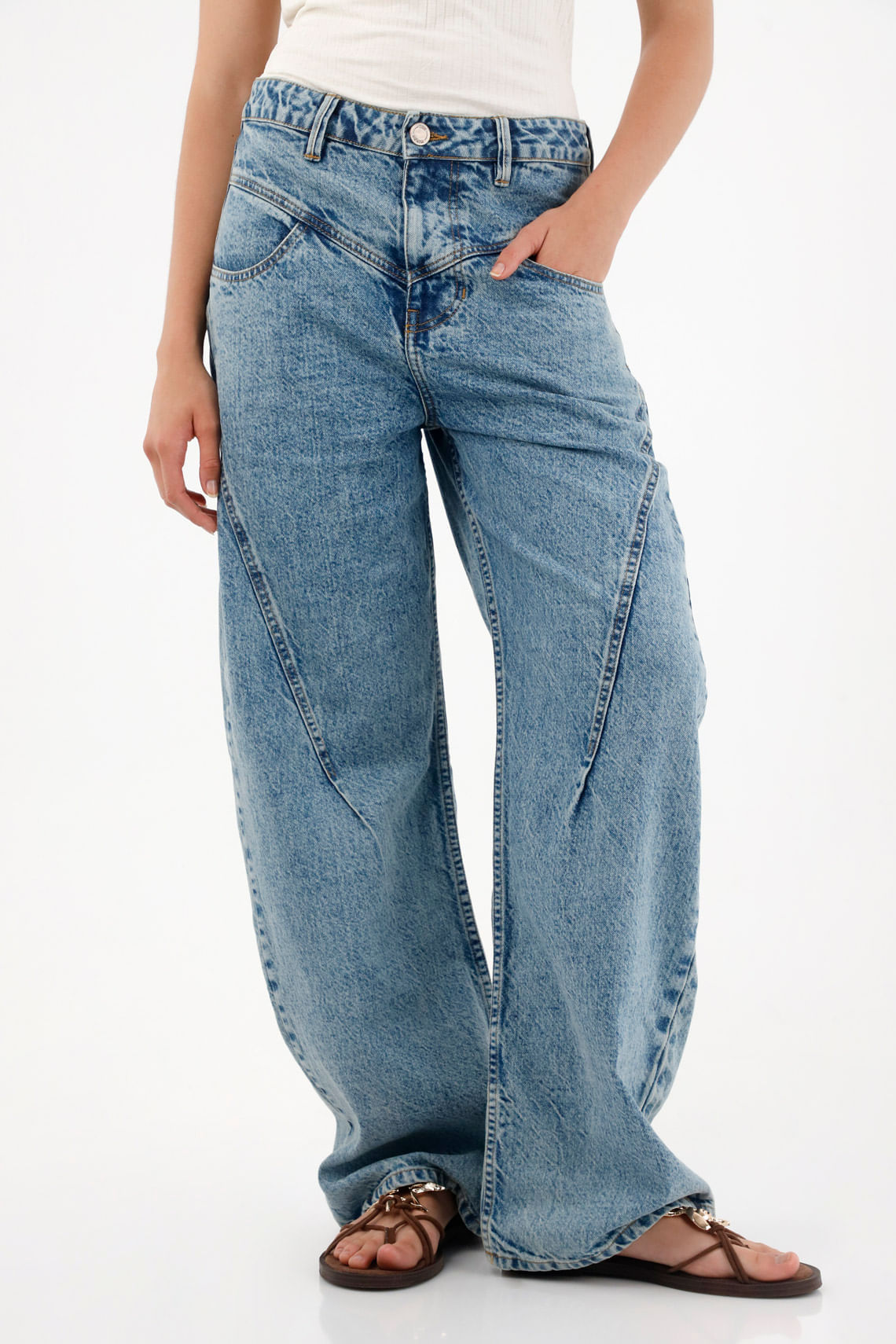 Jean Wide Leg de tiro bajo azul para mujer