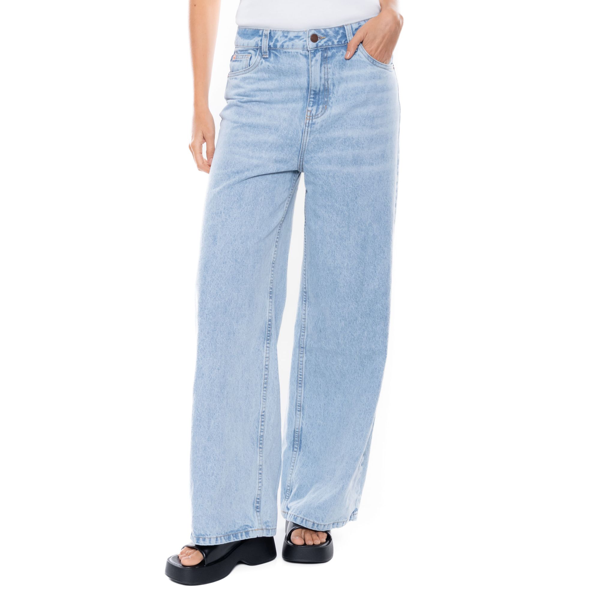 High Waist Wide Leg Jeans Tono Claro