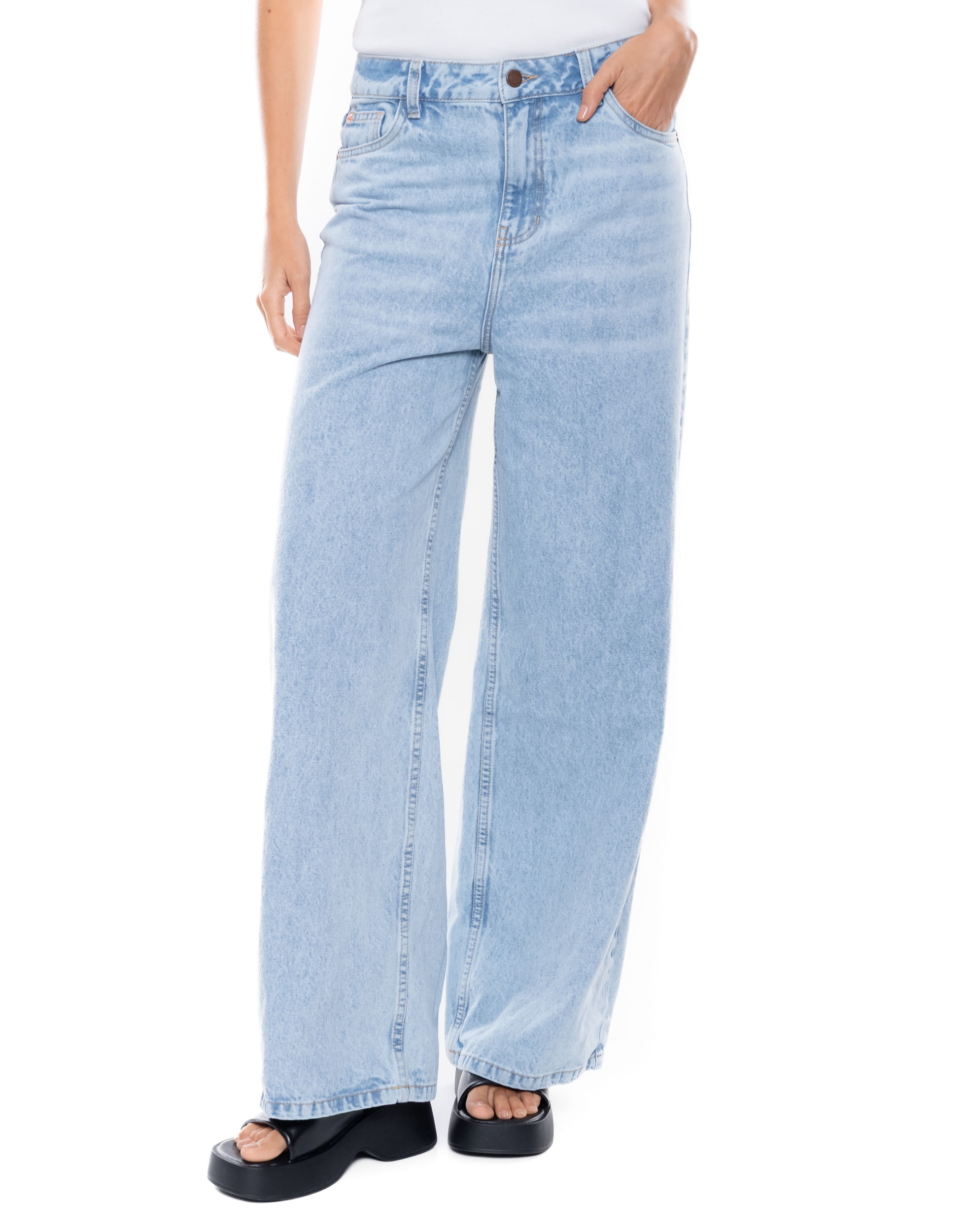 High Waist Wide Leg Jeans Tono Claro