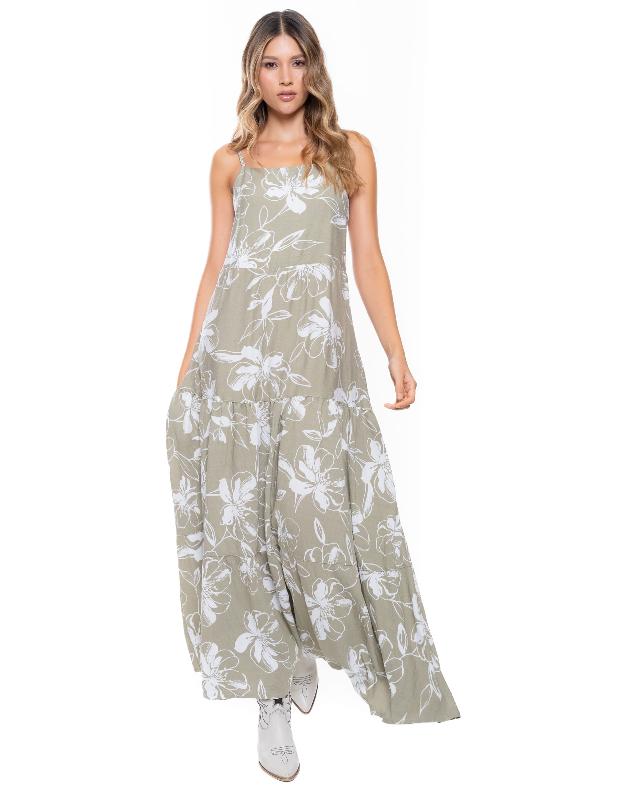 Maxi Vestido De Tiras Estampado Flores