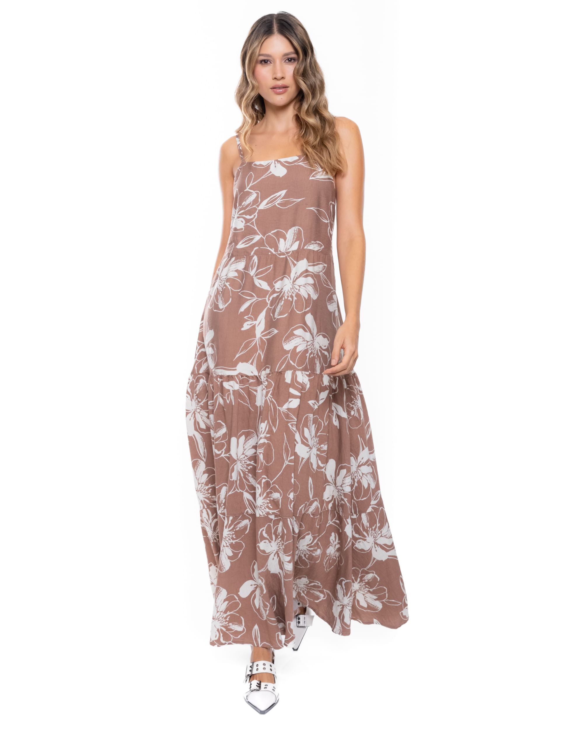 Maxi Vestido De Tiras Estampado Flores
