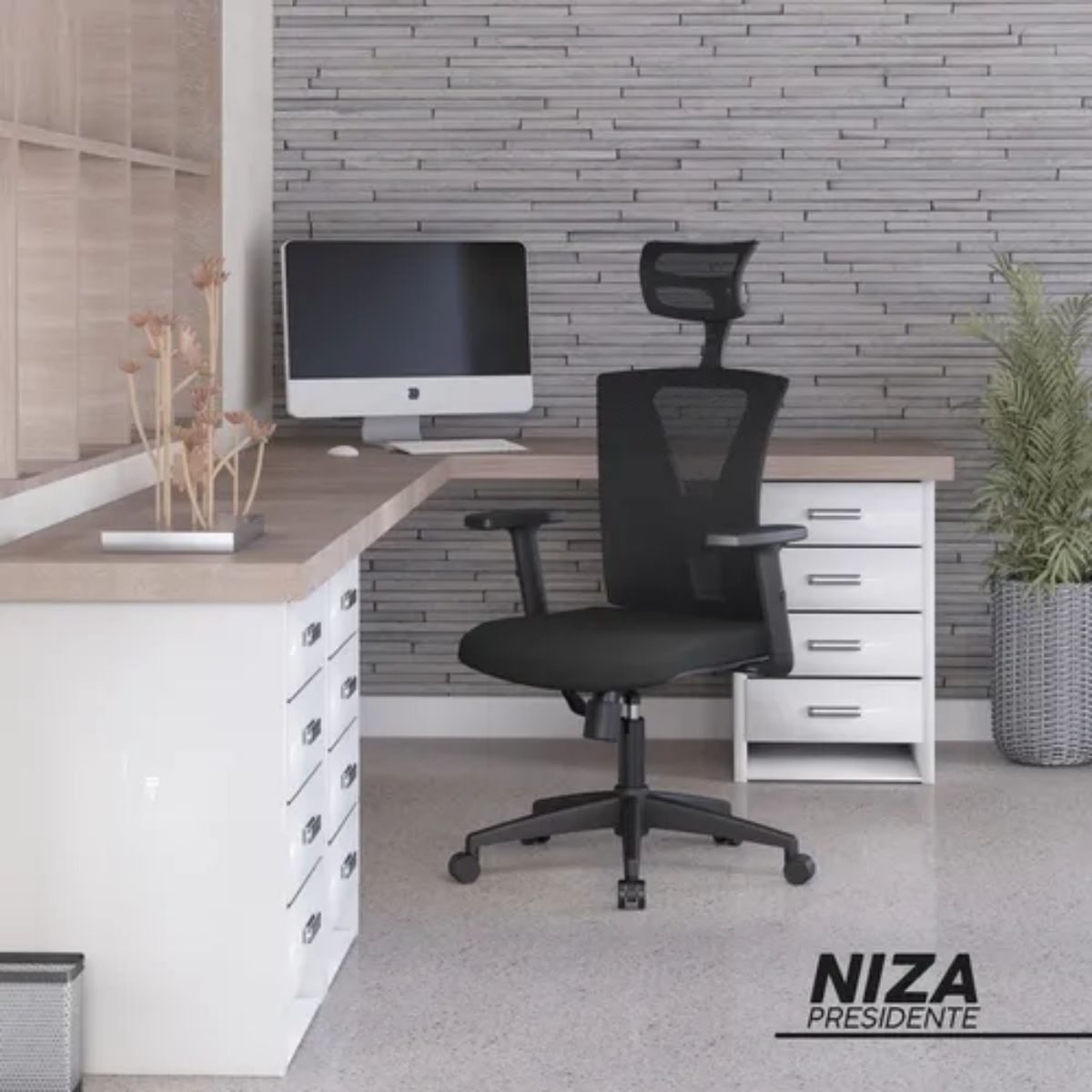 Silla Ergonómica Bonno Niza Con Cabecero Negra