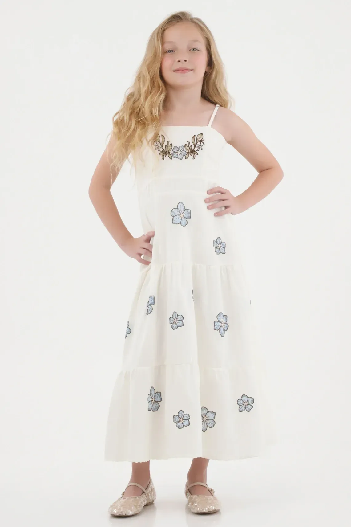 Vestido corto con estampado floral para niña