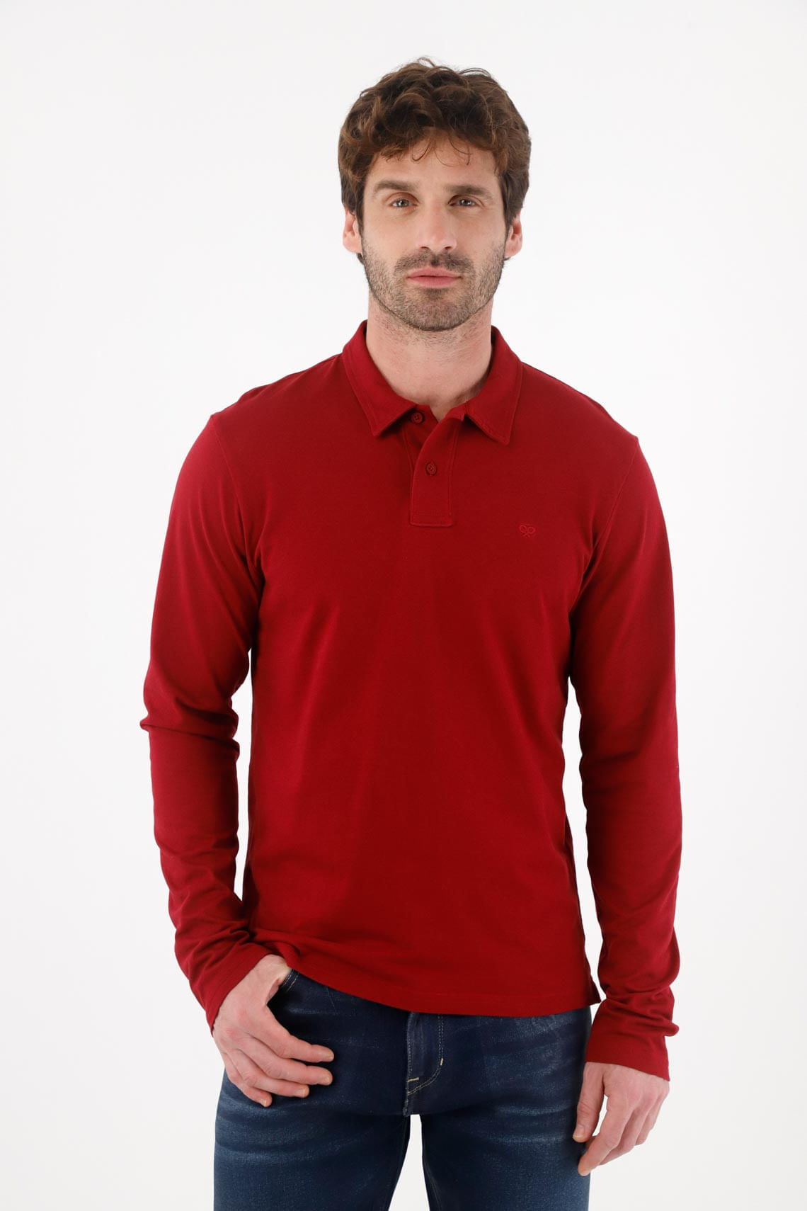 Polo manga larga roja para hombre