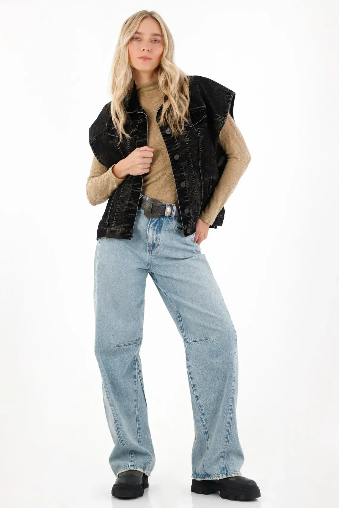 Jean para mujer tennis, jeans wide  leg plano pesado cintura con pretina