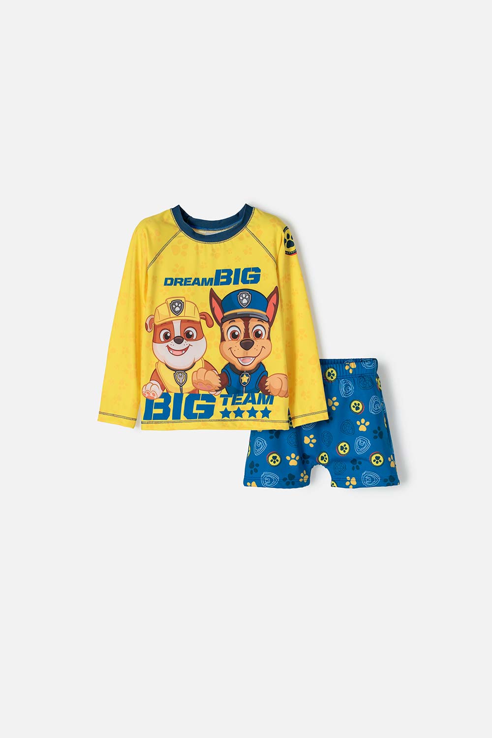 Conjunto de baño de Paw Patrol amarillo y azul manga larga para niño 2T a 5T