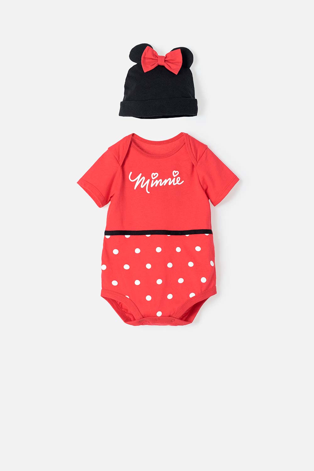 Body de Minnie Mouse manga corta negro y rojo para bebé niña