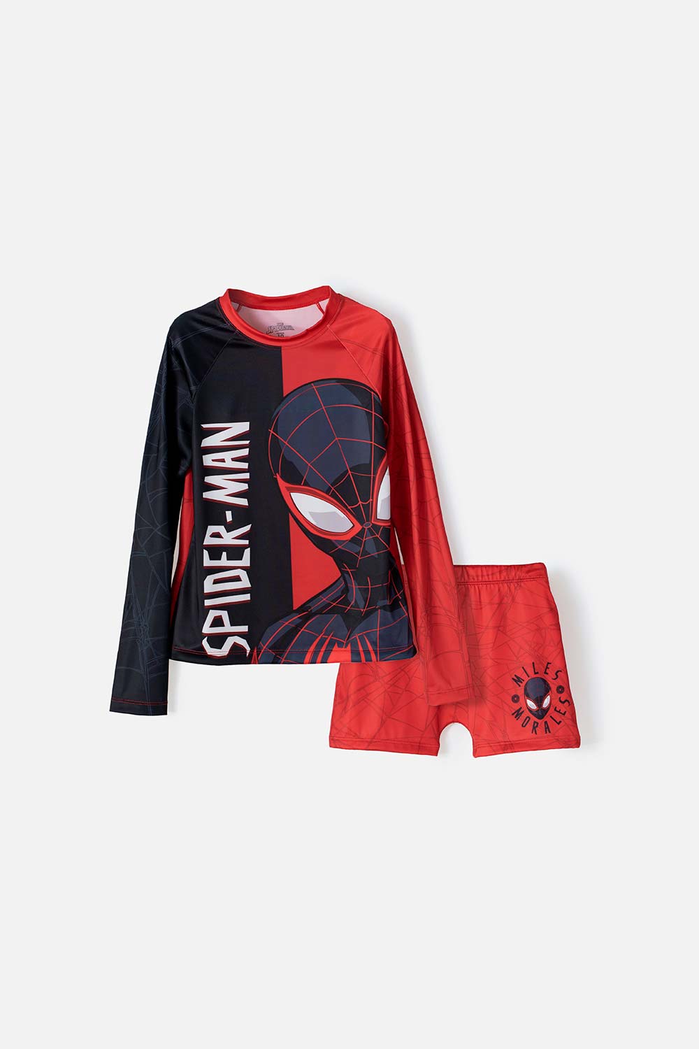 Conjunto de baño Spider-man rojo y negro manga larga para niño