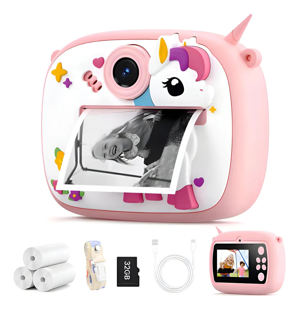 Cámara Instantánea Para Niños Impresión Térmica Videos Fotos Rosa