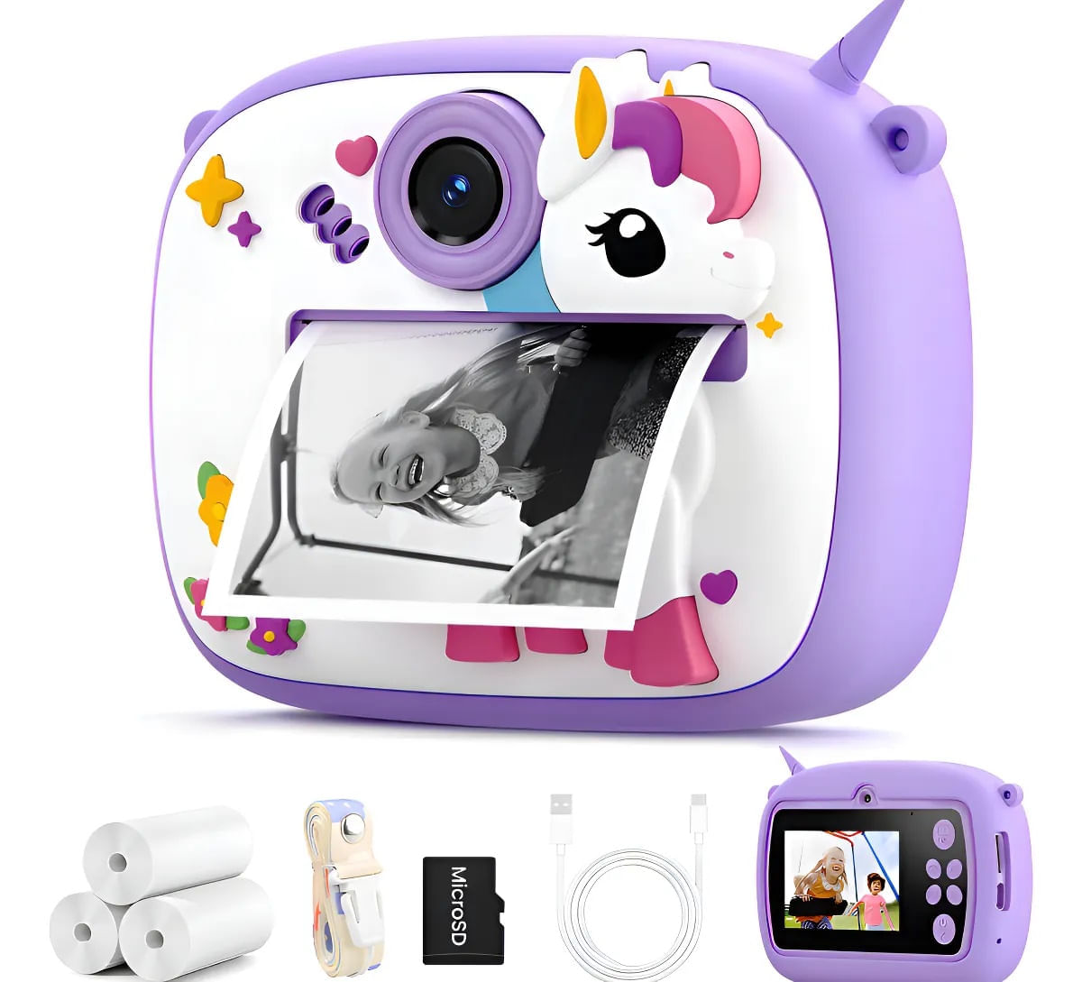 Cámara Instantánea Para Niños Impresión Térmica Videos Fotos Morada