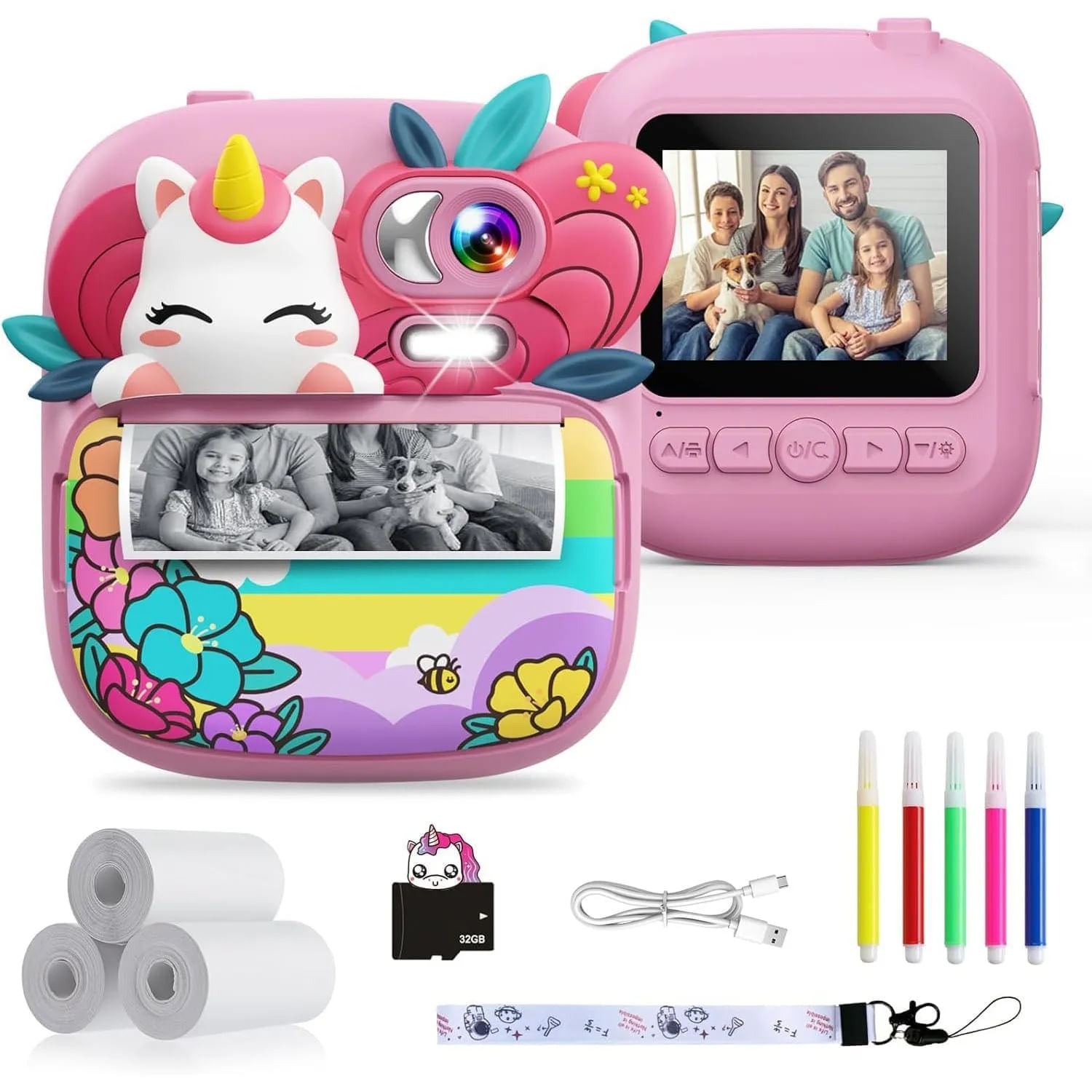 Cámara Instantánea Digital Selfie Para Niños Unicornio Rosa