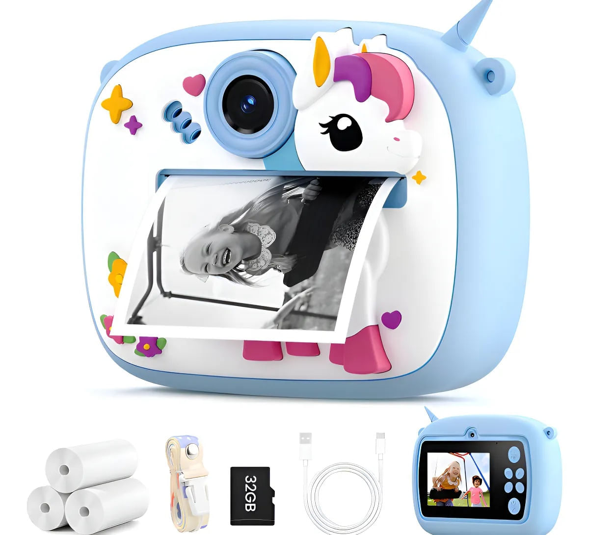 Cámara Instantánea Para Niños Impresión Térmica Videos Fotos Azul