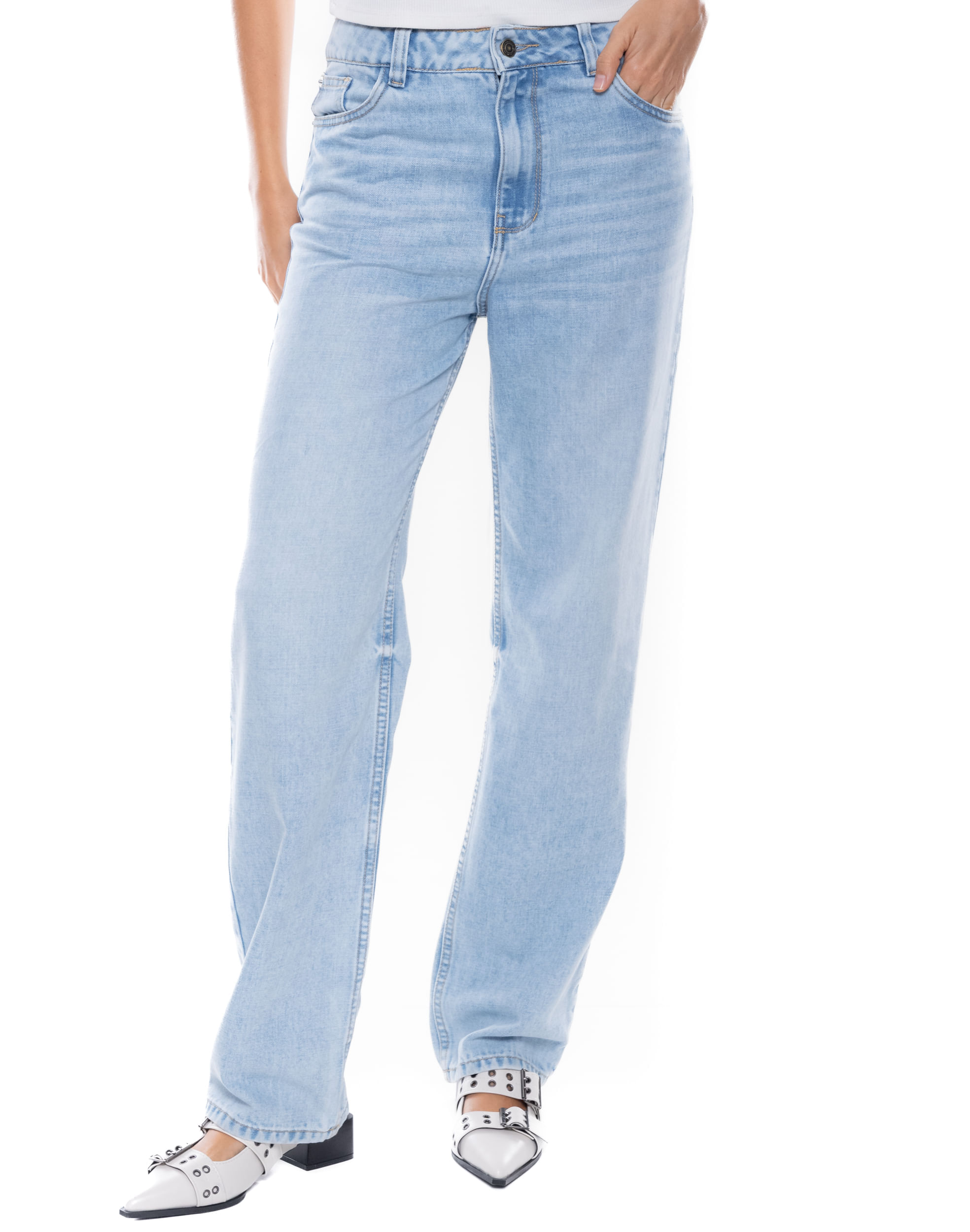 High Waist Straight Fit Jeans Tono Claro